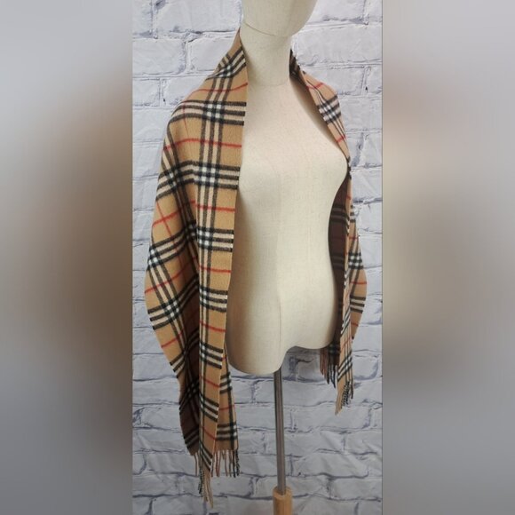 Burberry Mens Scarf Camel Nova Check Vintage Y2K 90s Lambswool England 12" x 71" - Picture 12 of 15